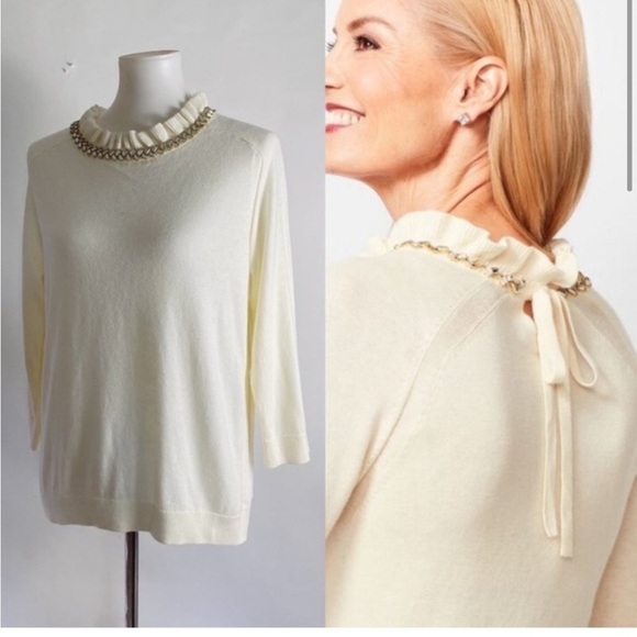 RSVP by Talbots Embellished Neckline Sweater Light Creme 3/4 Sleeve Size M - Picture 2 of 7